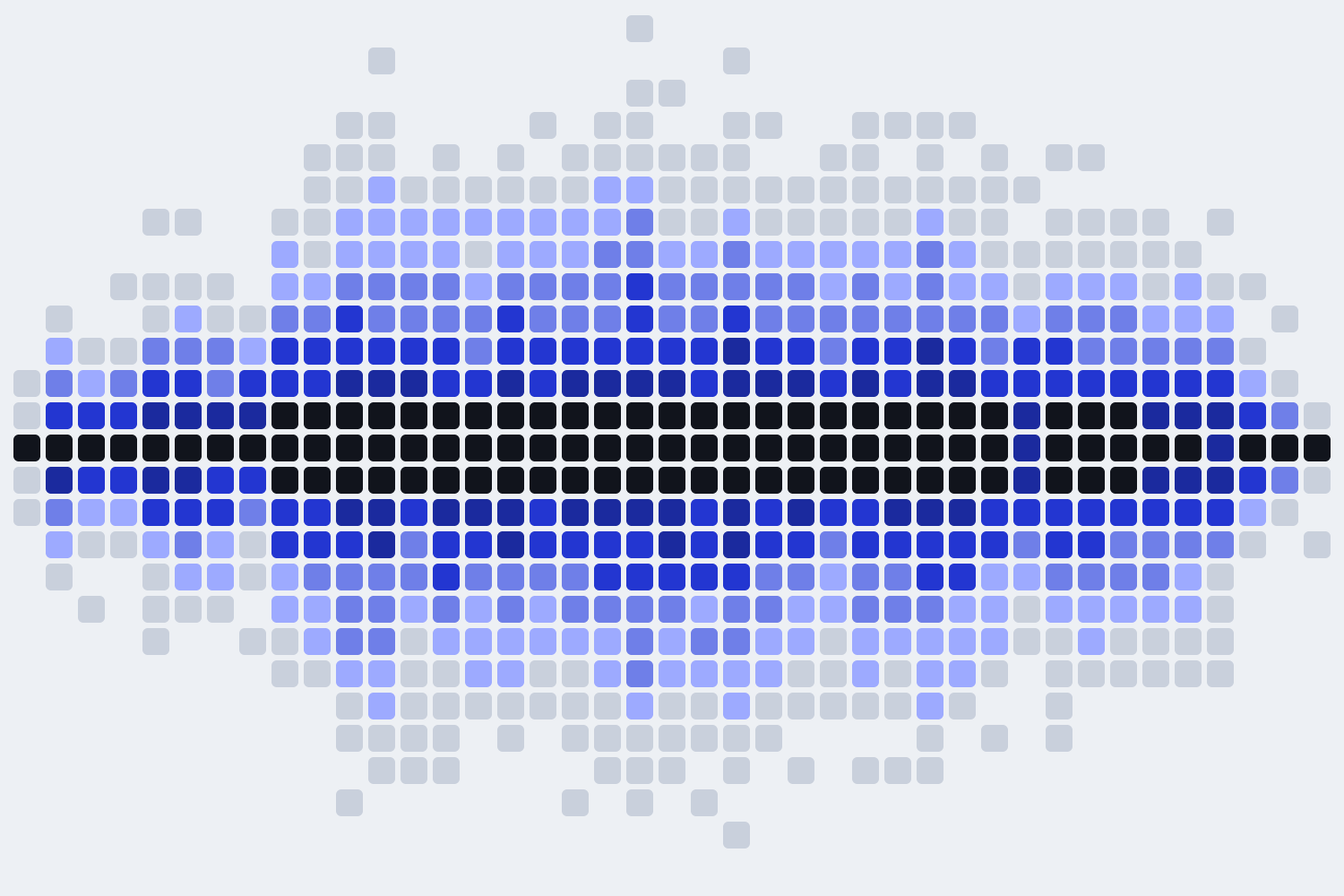 Barras de quadrados que formam uma onda sonora, de azul claro a preto.